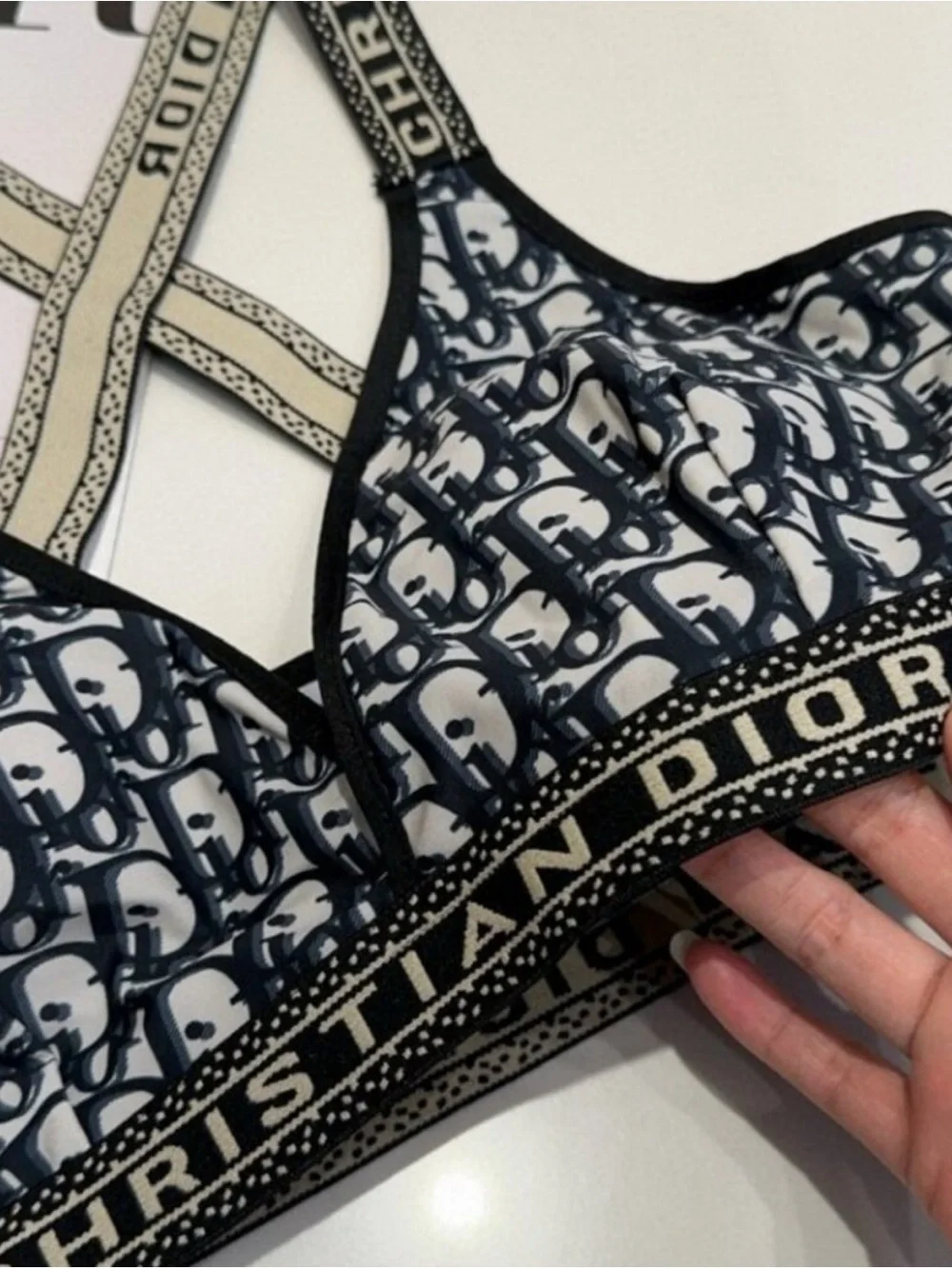 Christian Dior Black & White Logo Bralette Set